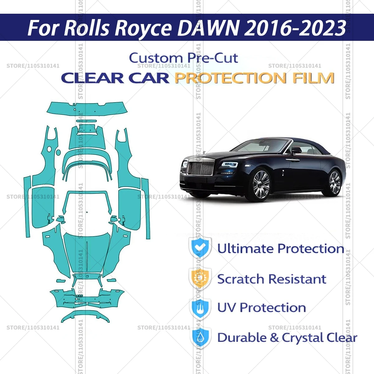 For Rolls-Royce-DAWN-2016-2023 Pre-Cut Paint Protection Film PPF Transparent Car Film Automotive PPF Full Vehicle