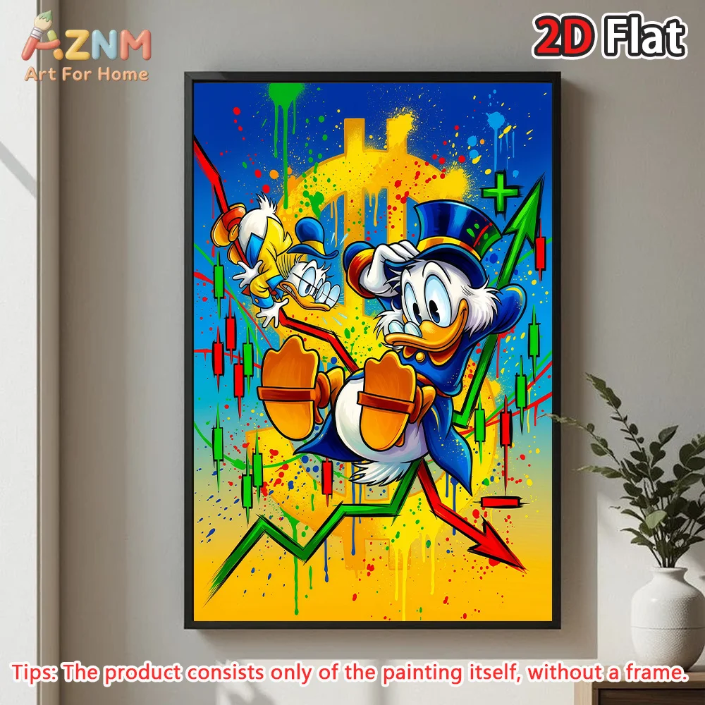 

Безрамное настенное искусство на холсте AZNM Scrooge McDuck Stock Market Graffiti, красочный постер с мультяшным изображением Дональда Дака в финансовой тематике, для дома и офиса