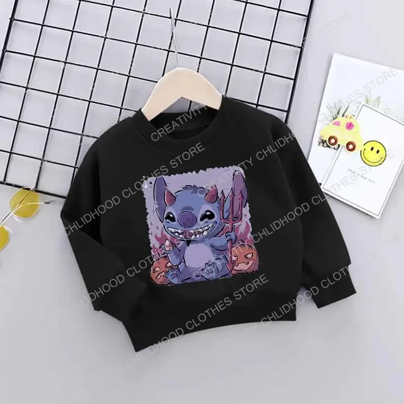 Stitch Halloween Kid Sweatshirts Children\'s Kawaii Pumpkin Pullover Cartoons Boy Girl Hoodies Casual Little Baby Hip Hop Clothes