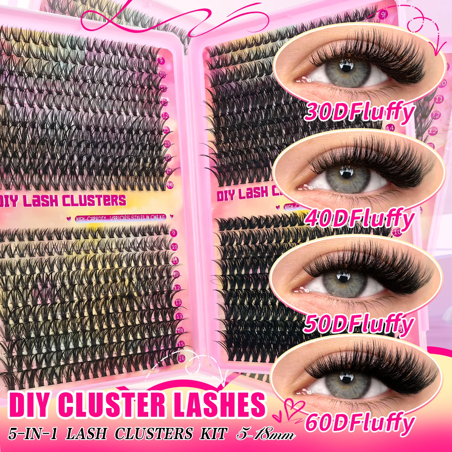 790 قطعة مجموعة مجموعات الرموش الفردية عالية السعة 9-16 مللي متر أطوال مختلطة طبيعية رقيق وملابس مريحة مكياج يومي مثالي