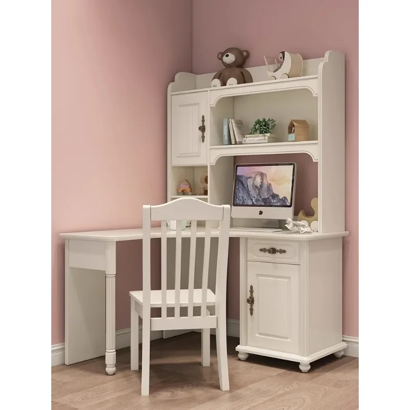 Children's room desk bookshelf integrated table girl European board desk chair bedroom white small apartment