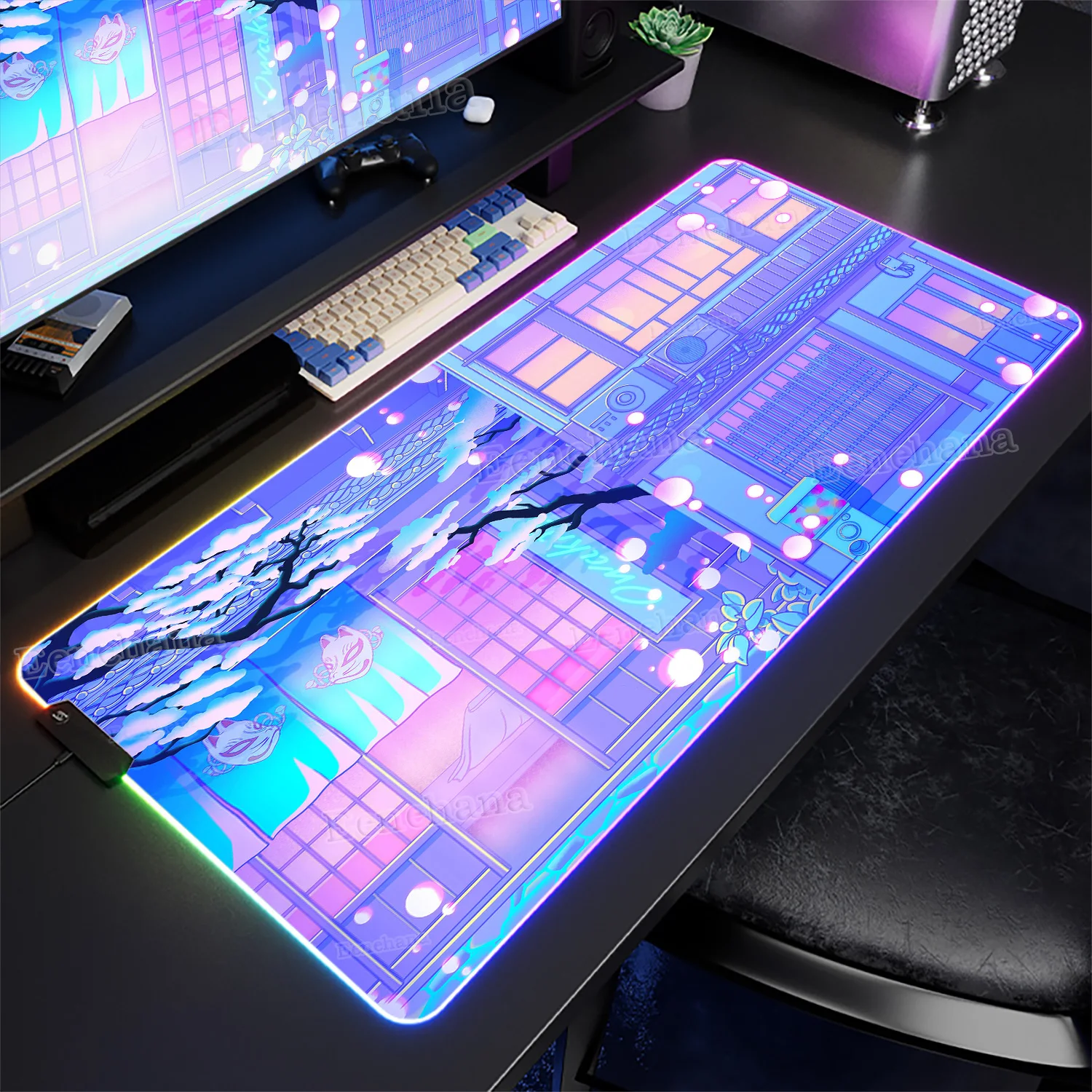 

RGB Pink Large Mouse Pad Cute Moon Backlight PC Gaming Accessories LED Keyboard Laptop Kawaii Gamer XXL Mousepad Anime Desk Mats