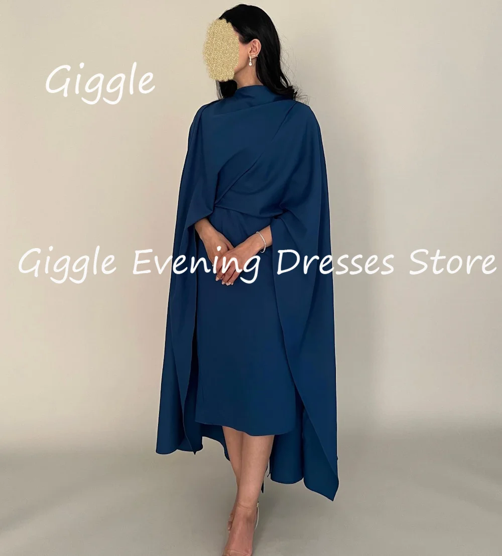 Giggle Crepe A-line O-neck Ruffle Formal Elegant Prom Gown Tea Length luxury Evening Pretty Party Dresses for Women 2023