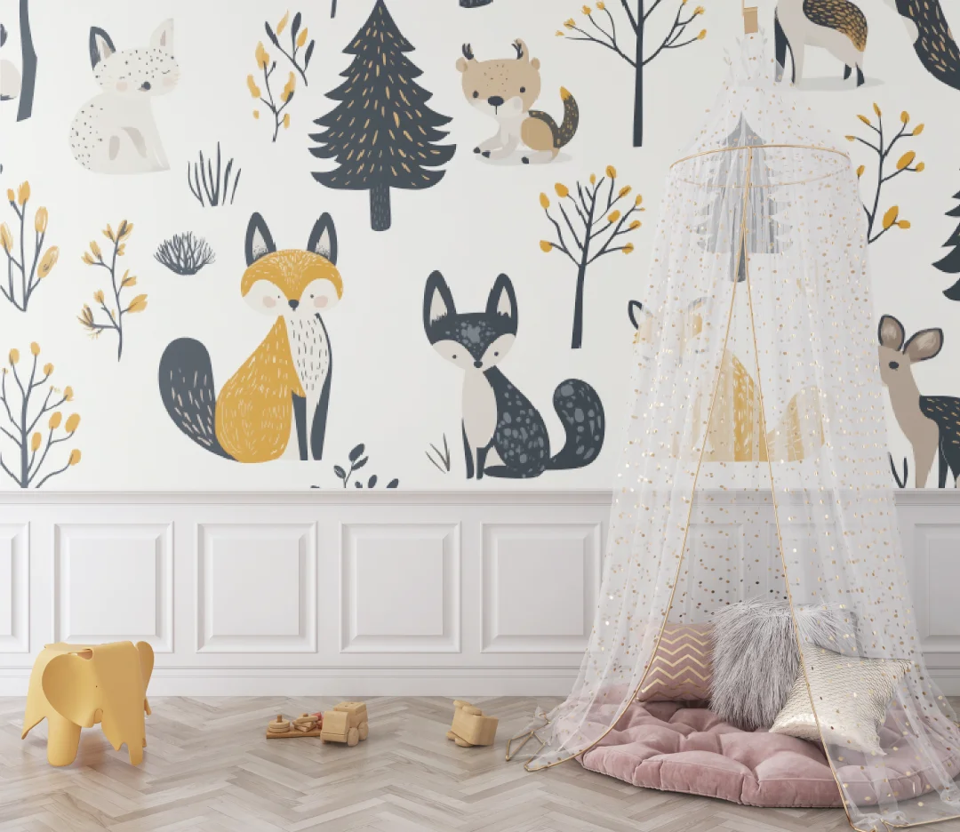 Customized baby room mural cartoon animal fox unicorn wallpaper children's room kindergarten wall covering 3d wallpaper