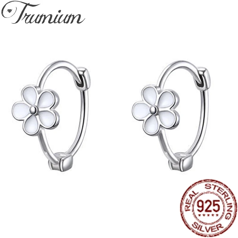 

Trumium Solid 999 Sterling Silver Daisy Hoop Earrings for Women Girls Small White Flower Earring Cartilage Helix Earrings