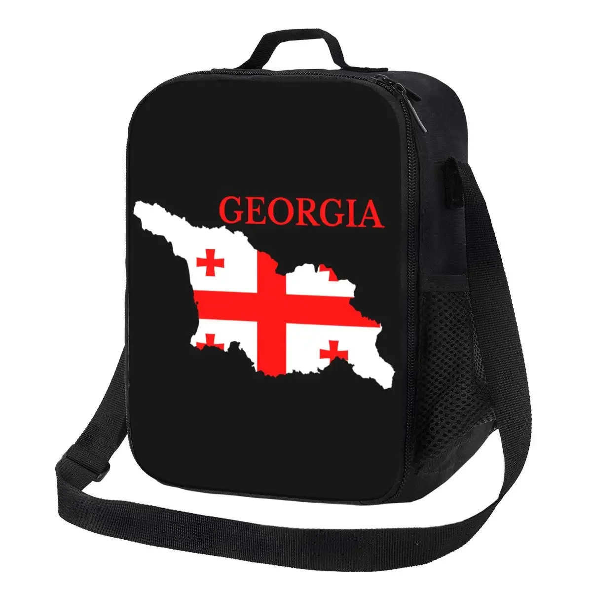 Custom Georgia Flag Map Insulated Lunch Bags for Georgian Patriotic Resuable Cooler Thermal Food Bento Box Work School Travel