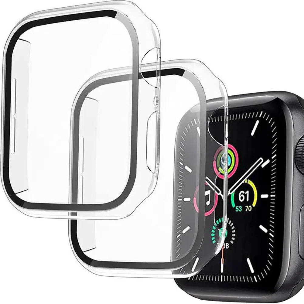 Tempered Glass+cover Case For-Apple Watch All-Around Screen Protector Watch Protective Case Hard PC Bumper Watch Case