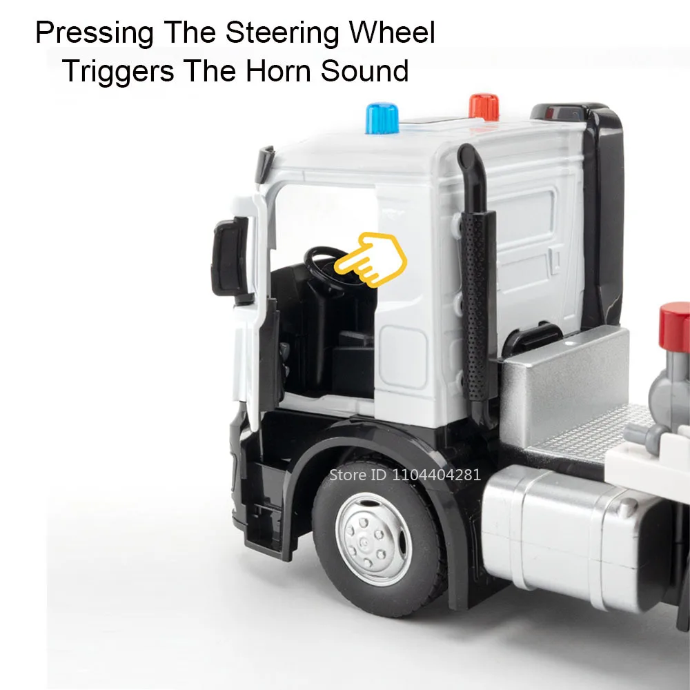 Vehículos de transporte de polvo extendido 1:18, modelo de coche de rescate, juguetes de aleación fundidos, puertas abiertas con sonido, camión ligero, juguete divertido para niños