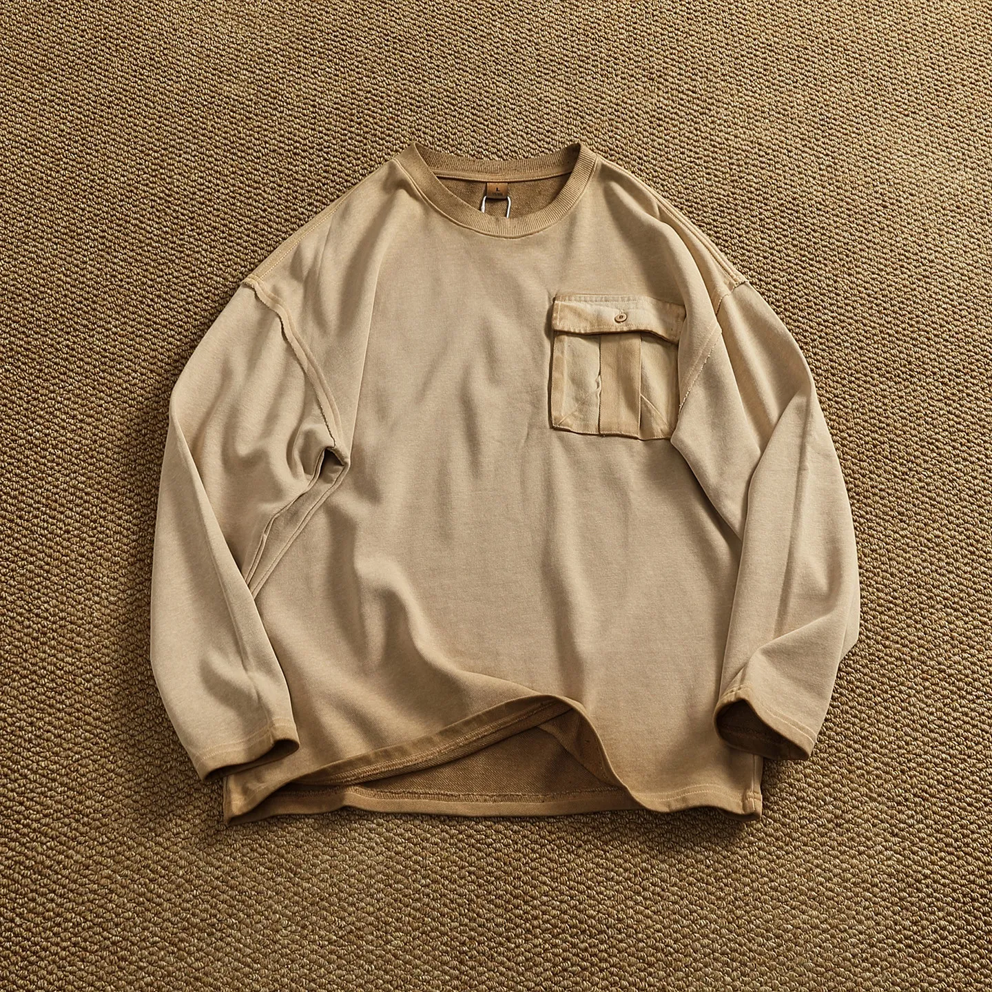 Gradient color washed distressed lapel sweatshirt men's loose trendy ready-to-wear dyed knitted long-sleeved T