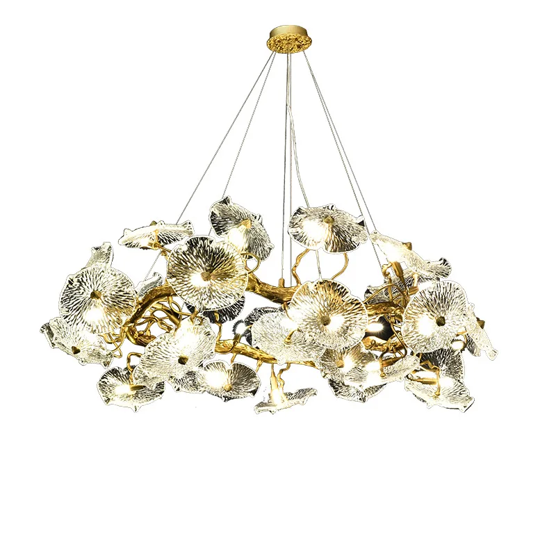 

Light luxury modern, crystal living room, art lotus leaf chandelier, new Chinese style