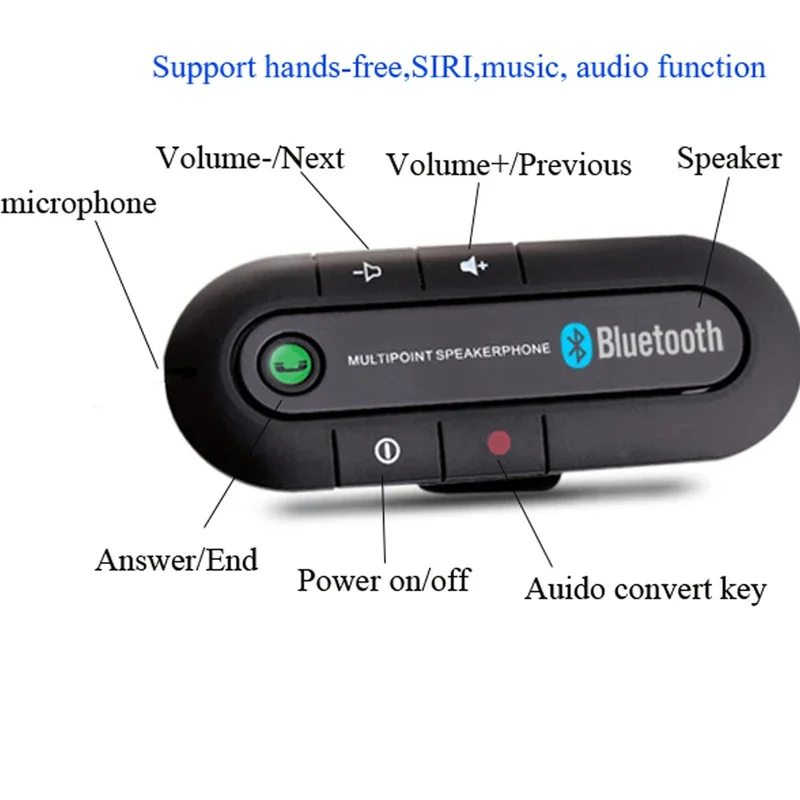 Hot sale wireless handsfree car Bluetooth kit 4.1 Sun Visor Bluetooth speaker speakerphone MP3 music player car charger images - 6