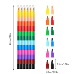 12pcs Rainbow Pencils 12 Colors Stackable Crayons Set Pencils Office School Writing Tools DIY Graffiti Building Blocks Crayon