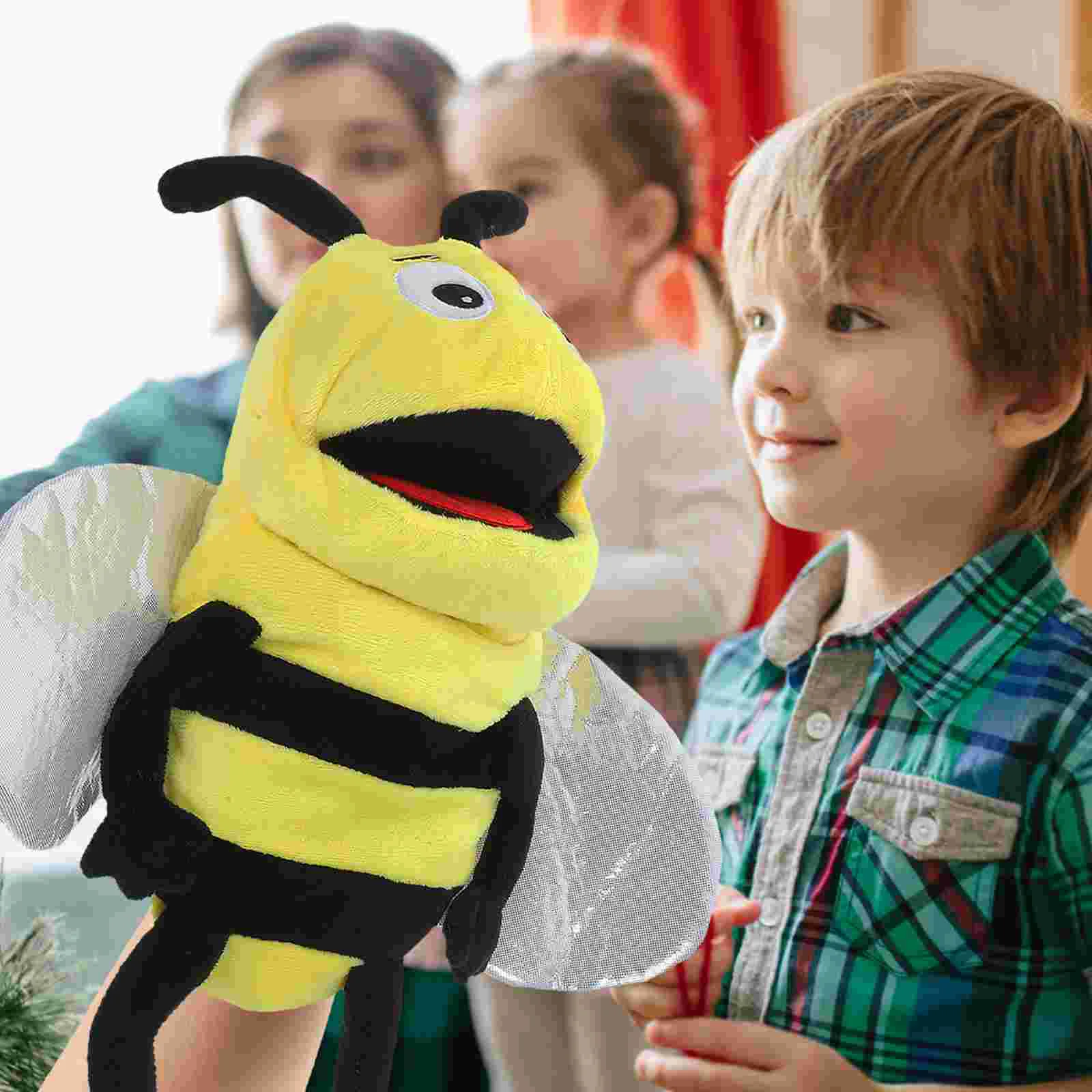 Marioneta de mano de abeja, marionetas de juguete de peluche de animales, rompecabezas educativo temprano, algodón de dibujos animados, interactivo para padres e hijos