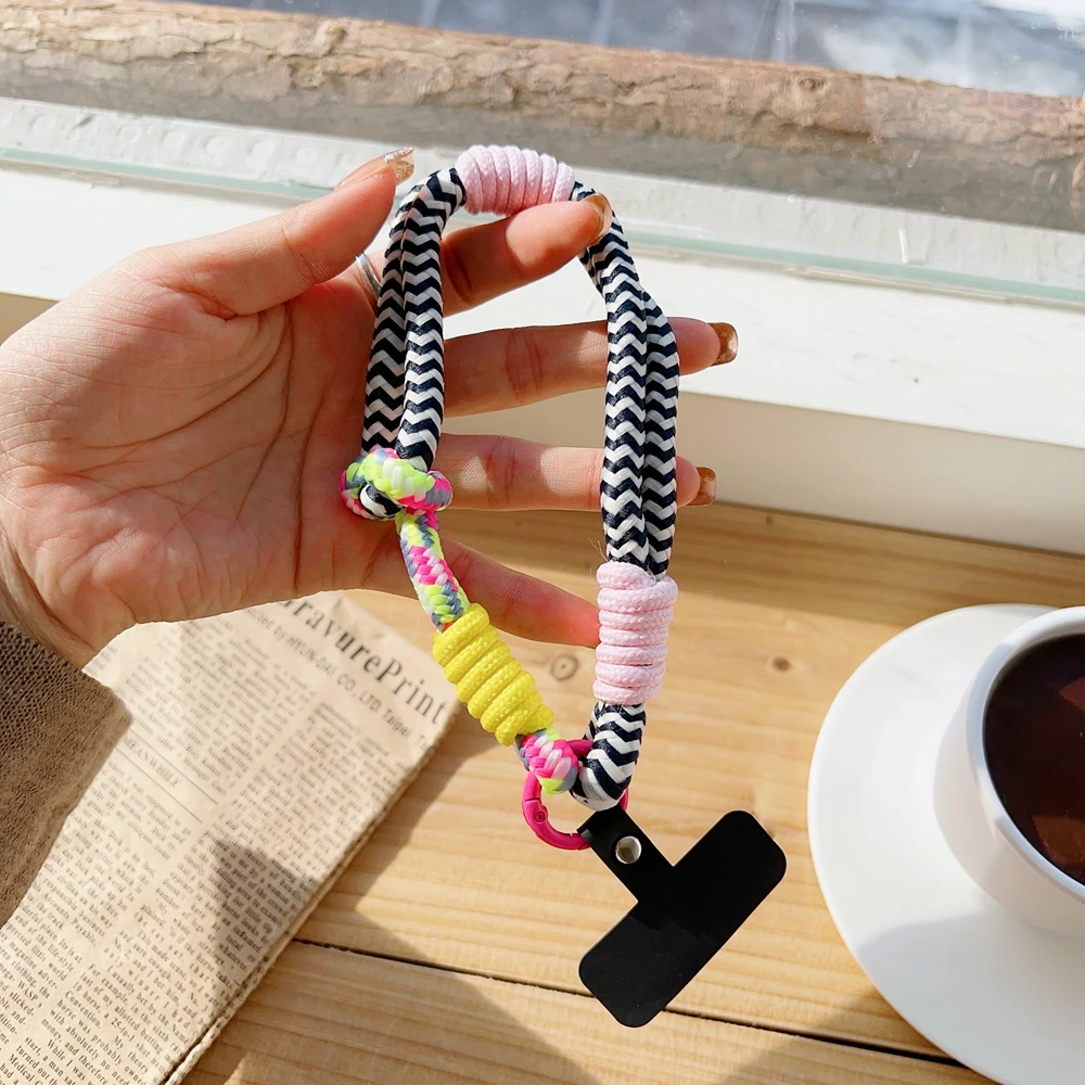 Korea Universal Braided Mobile Phone Short Lanyard Strap  Hanging Chain Ring Cord with Patch Wrist Strap Cell Phone Detachable