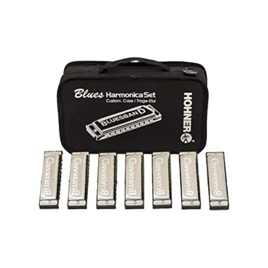 مجموعة Hohner Bluesband Harmonica مكونة من 7 قطع لعشاق موسيقى البلوز تتضمن هارمونيكا مفاتيح متعددة للعب متعدد الاستخدامات في Liv