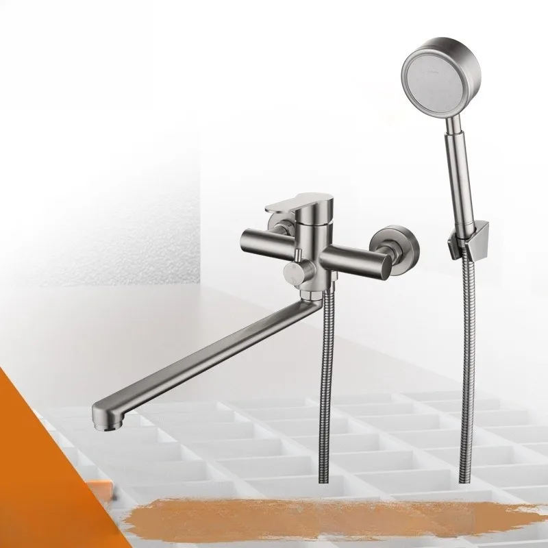 304 Stainless Steel Embedded Extended Spout Kitchen Faucet Set, Pressurized Spray Gun Bathroom Multifunctional Faucet