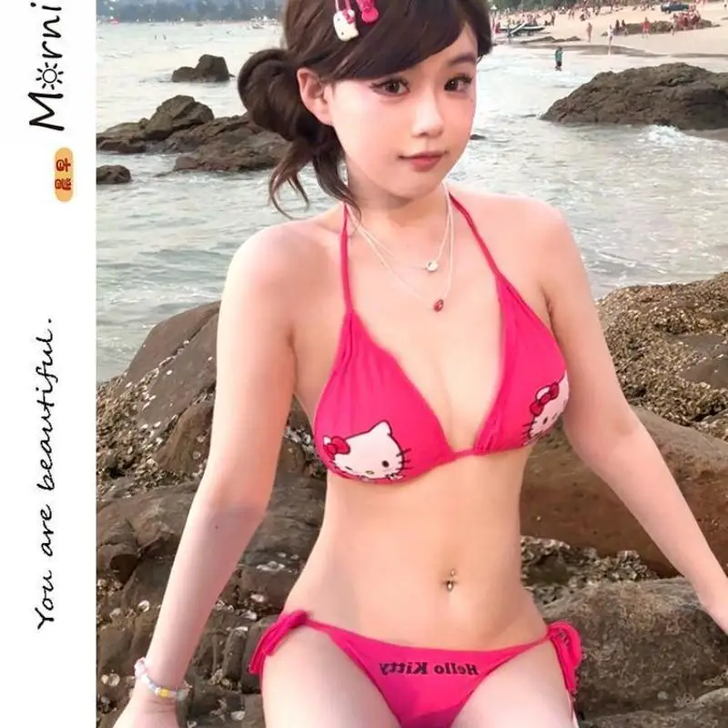 

Hello Kittys Cartoon Girl Student Swimsuit Dopamine Swimsuit Seaside Vacation Senior Sense Split Pure Desire Triangle Spa Bikini