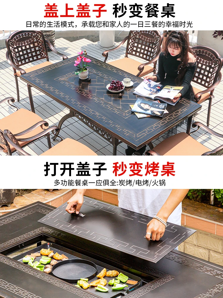 Outdoor tables, chairs, electric barbecue tables, outdoor courtyard iron art home barbecue tables