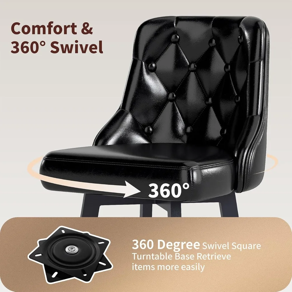 Ralex-stoel Draaibare barkrukken set van 2, 26''H Moderne barkruk op tegenhoogte met metalen poten, met kunstleer beklede barkrukken