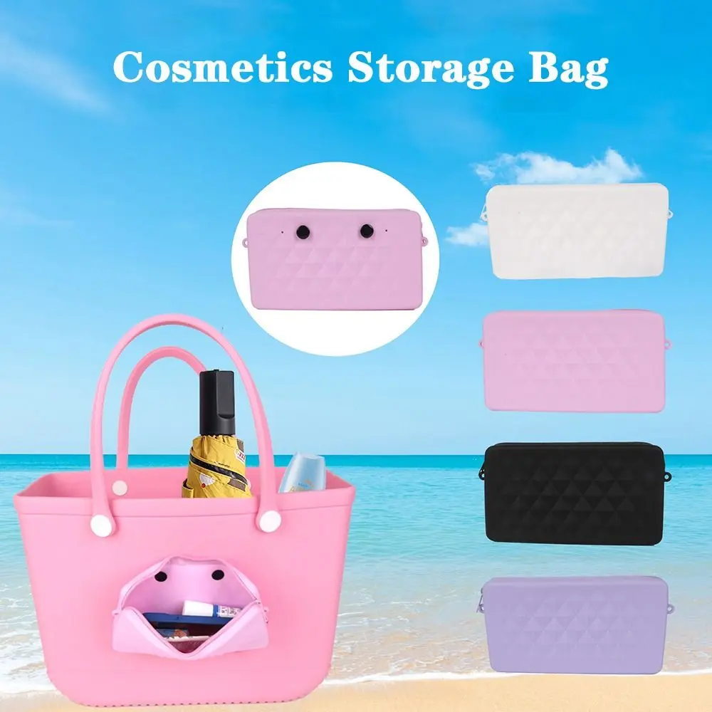 Silicone Storage Pouch Waterproof Large-Capacity Cosmetics Storage Bag Reusable with Lanyard Phone Holder for Bogg Bag