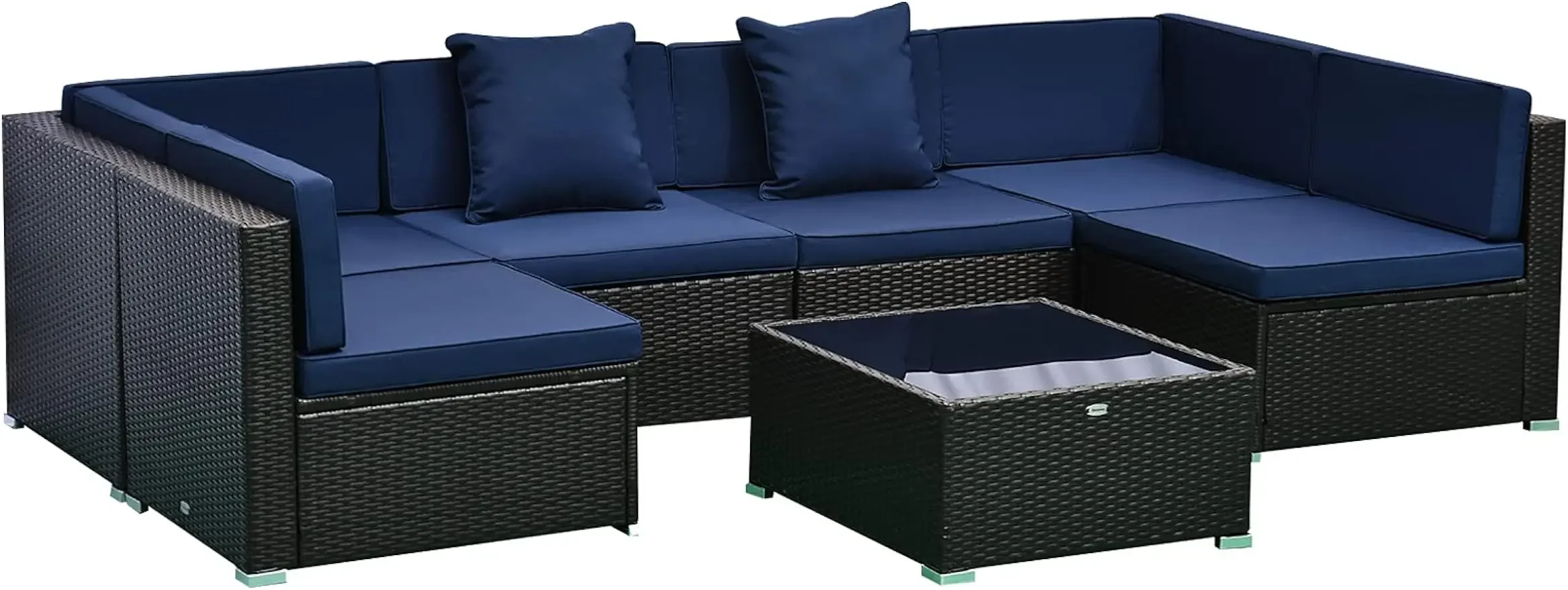 7pcs Outdoor Patio Wicker Conversation Sets,All Weather PE Rattan Sectional Sofa Set w/ Cushions & Tempered Glass Desktop