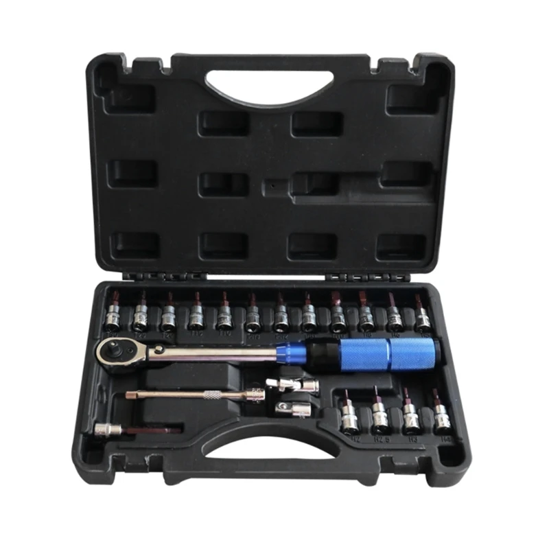 21Piece Small Torque Wrench for Bicycles 2-24NM, 1/4 Inch Torque Wrench Set, Ratchet Wrench with 10CM Extension Rod