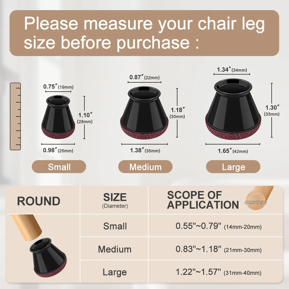 16-Piece Set of Black Hardwood Floor Chair Leg Protectors Felt Furniture Pads Silicone Covers Reduce Noise