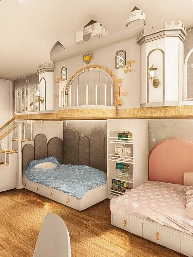 شقة كبيرة لعب الأطفال، الأولاد والبنات صعودا وهبوطا، أسرة مزدوجة، الشريحة b eds