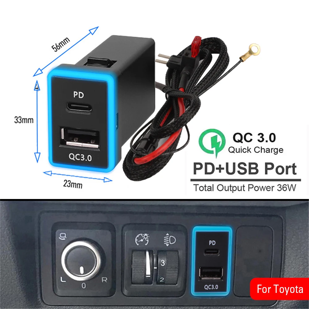 

Сетевое зарядное устройство PD QC3.0 с двумя USB-портами, 33x23 мм 12-24 В