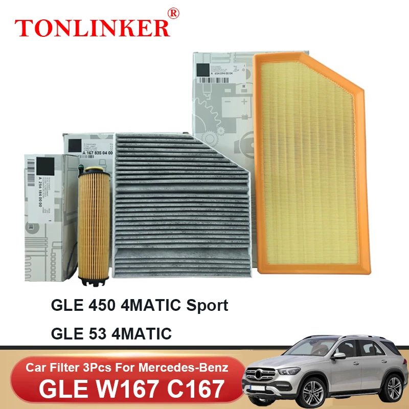 TONLINKER filtro aria abitacolo filtro olio per Mercedes Benz GLE W167 C167 2018 2019 2020 2021 2022 GLE 53 450 4matic Sport 3.0L accessori auto