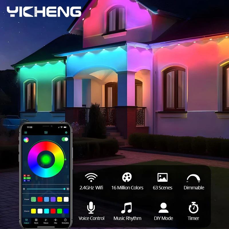 Smart RGB Remote Control Outdoor IP67 Waterproof Eaves Light for Christmas Halloween Holiday Party Home Decorate AtmosphereLight