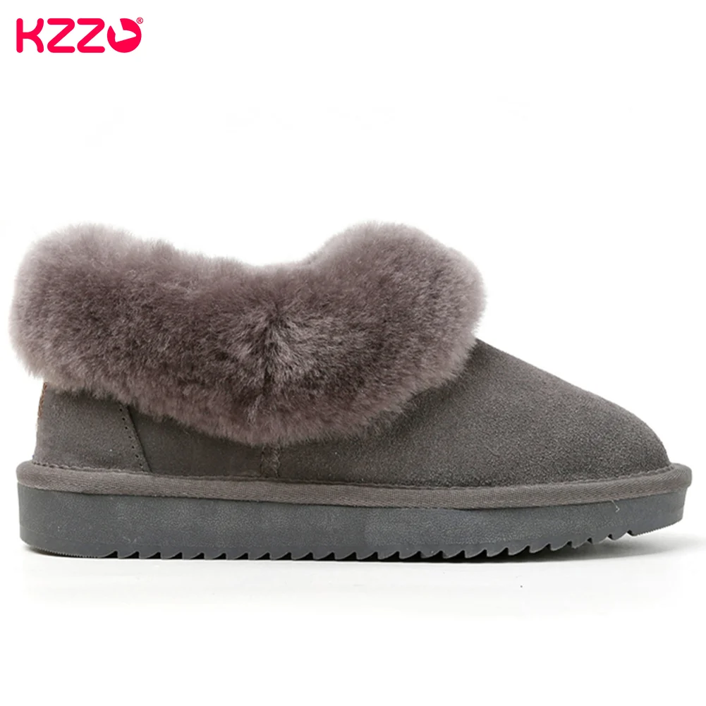 KZZO Fashion Genuine Leather Winter Ankle Snow Boots Women Australia Natural Wool Fur Lined Casual Short Warm Shoes Non-slip