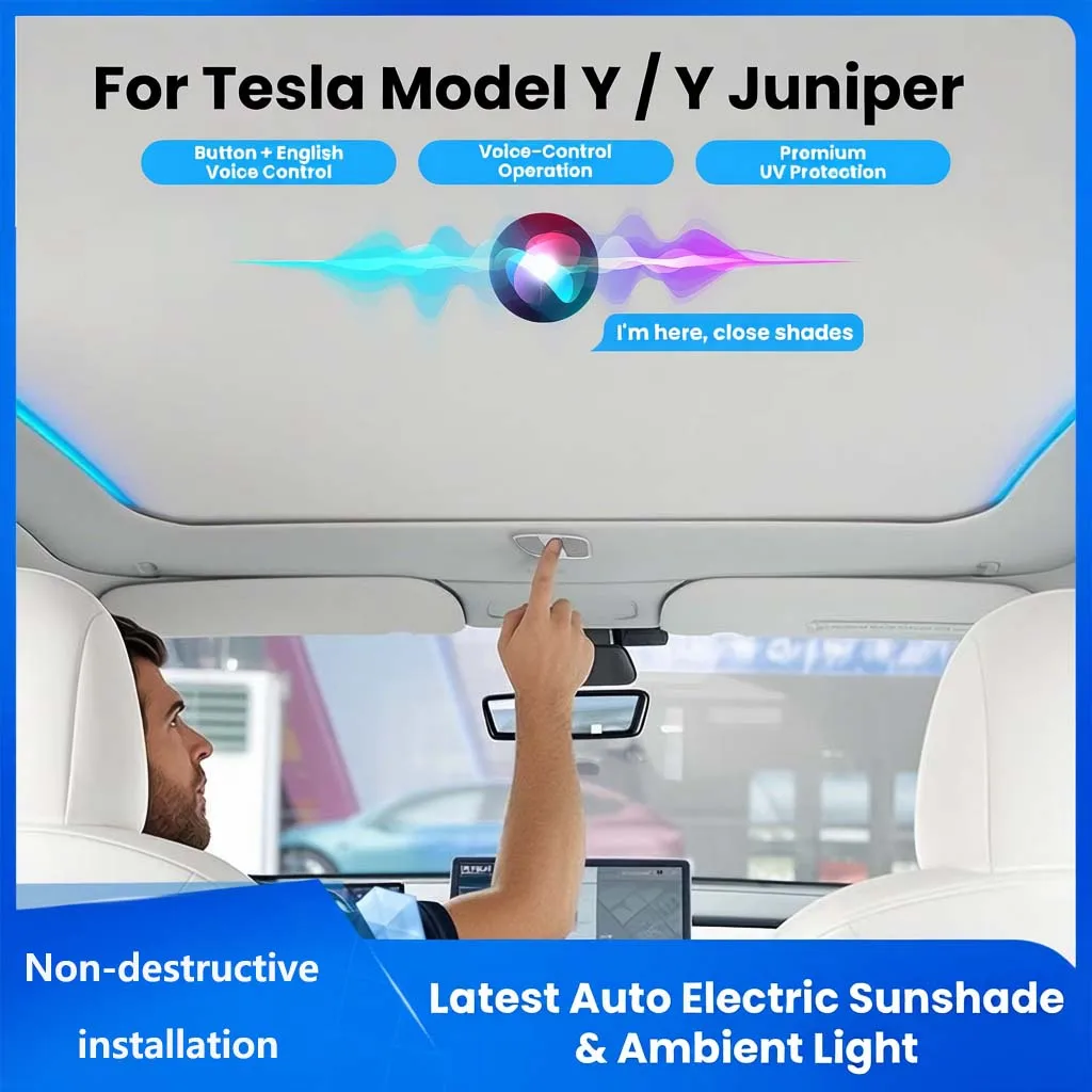 

Новый электрический солнцезащитный козырек с кнопкой голосового управления для Tesla Model Y, козырек на крыше окружающего света, новый солнцезащитный козырек на крыше Y Juniper, защита от ультрафиолета