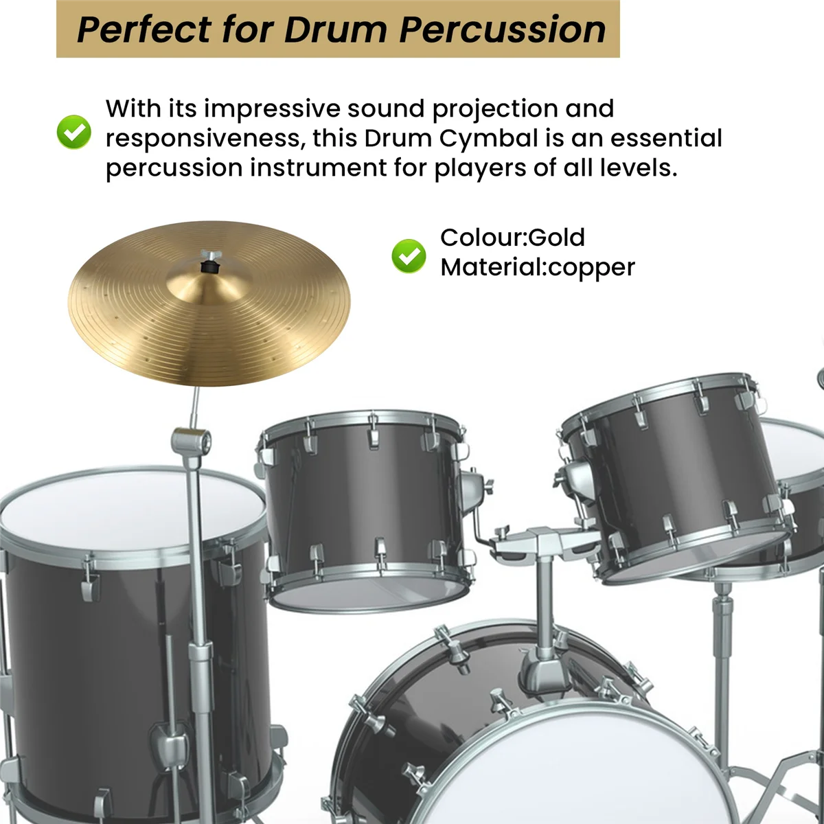 Lo-ok 12 Inch Brass Cymbal Metal Crash Cymbal Drum Cymbals Drum Percussion Musical Instrument for Players
