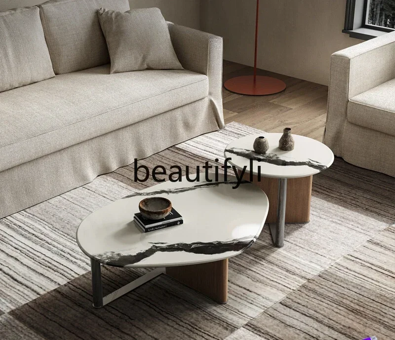 

Italian minimalist marble coffee table combination creative living room home wabi sabi wind special-shaped coffee table