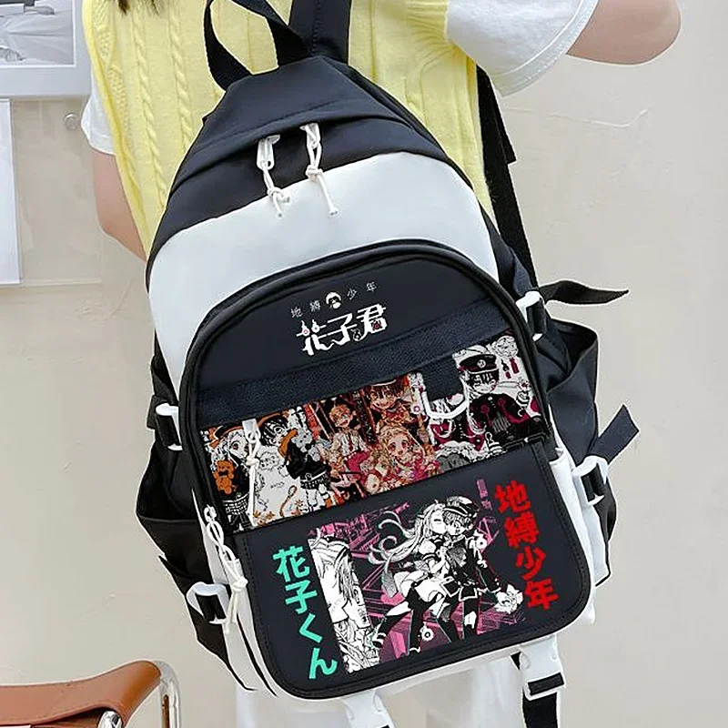 32×42×12cm Black Blue, Jibaku Shounen, Toilet-bound Hanako-kun, Student Kids Teens School Bags, Anime Backpacks Girls Boys