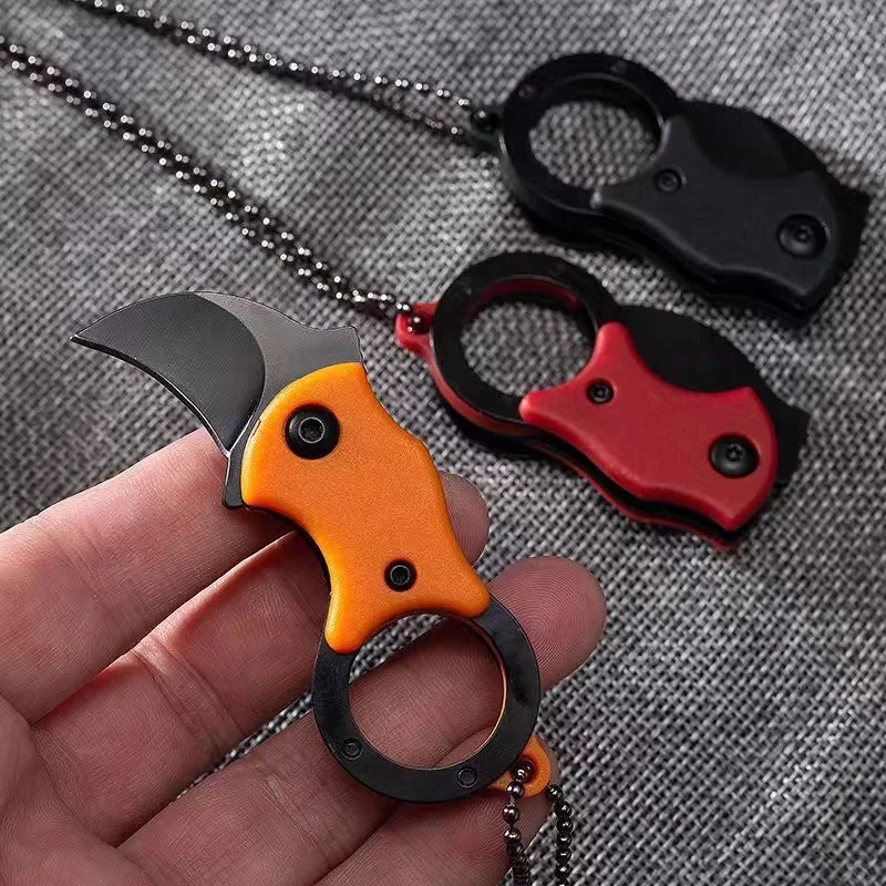 Mini keychain stainless steel camping small mini handheld knife peeler fixed blade multiple EDC tools with chain