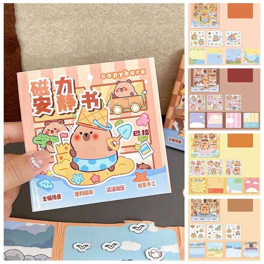 Training Game Handmade Magnetic Quiet book Paper Hand Ledger Capybara Sticker Book 3D Cartoon DIY Kids Busy Book Toy Children