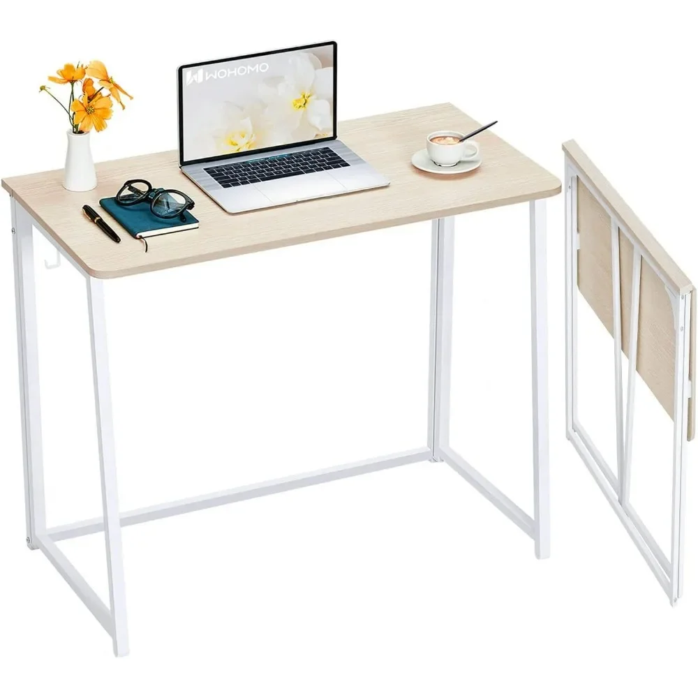 

Folding Desk, Small Foldable Desk for Small Spaces, Space Saving Computer Table Writing Workstation for Home, Easy Assembly