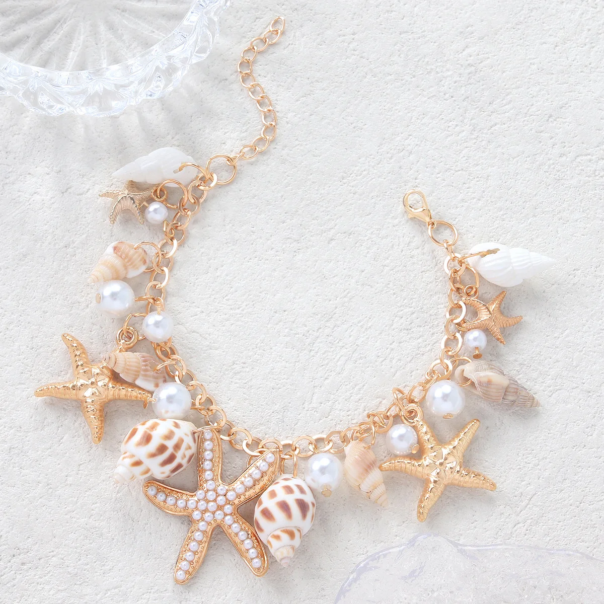 

Bohemian Style Single-layer Pearl Starfish Conch Pendant Alloy Ankle Chain Women's Beach Jewelry