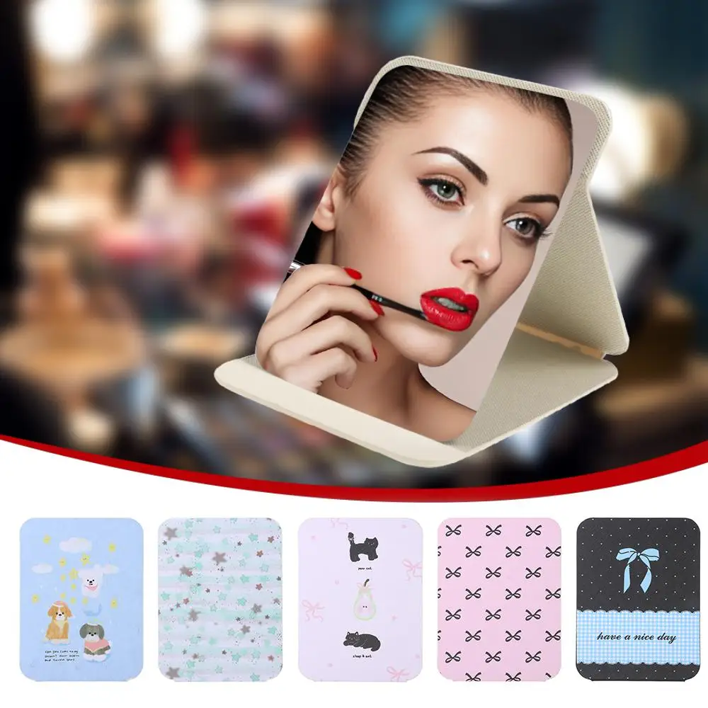 

Милое зеркало для макияжа с розовым бантом, мини HD Beauty, ручное зеркало, одностороннее складное туалетное зеркало для студенток