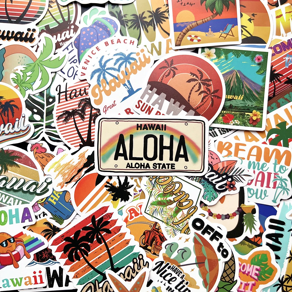 10/50PCS Hawaii Summer Surfing Stickers Tropical Beach Surf Decals Travel Luggage Surfboard Water Bottle Sticker Kids Toy