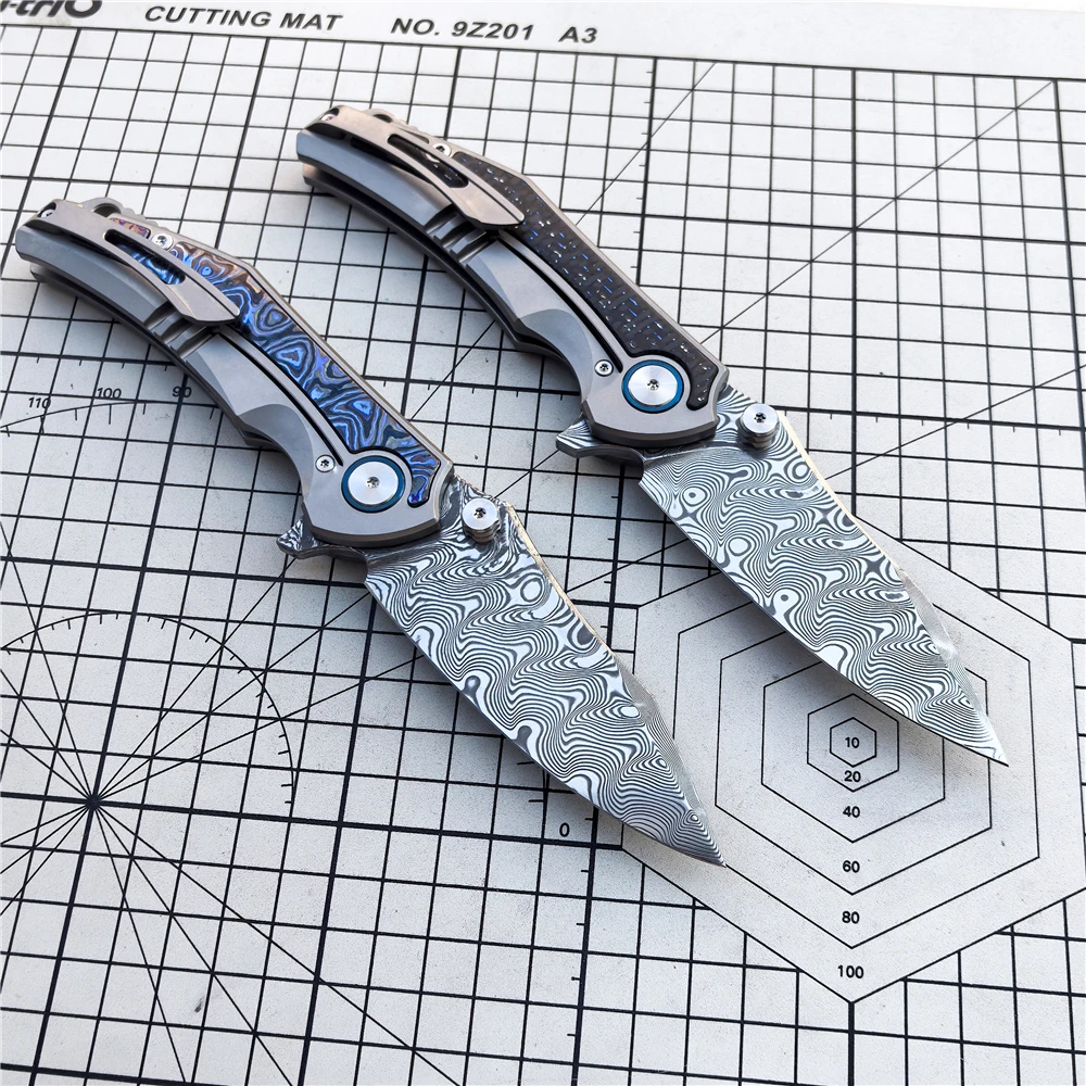 Damascus Steel Folding Knife Zirconium Titanium Alloy Handle Camping Outdoor Survival Sharp Hunting Knife EDC Defense Tool