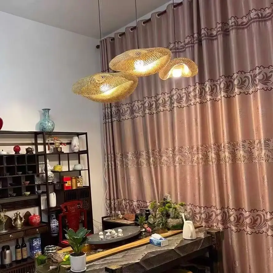 Handmade Vintage Bamboo Weave Pendant Lamp Rattan Woven Chandelier for Living Room Kitchen Dining Hotel Decor Lighting Fixture