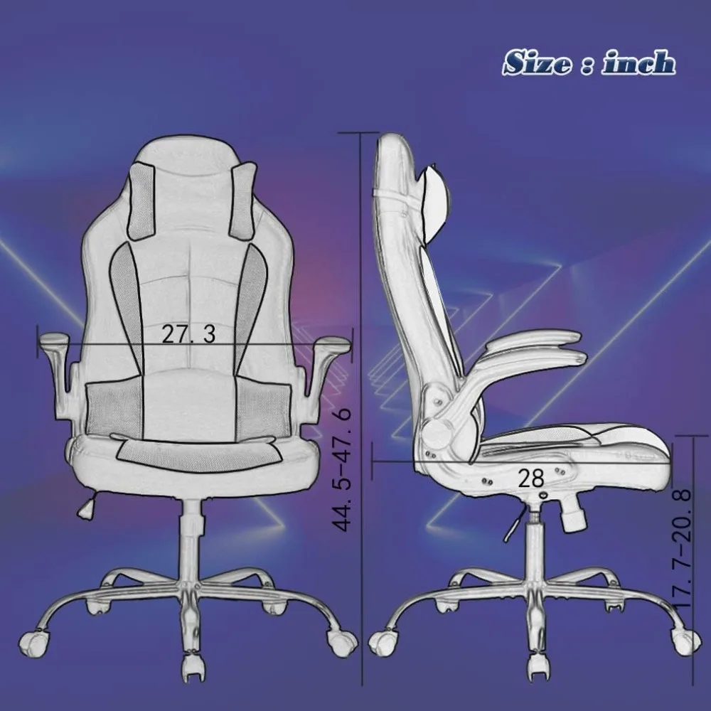 High Back PC Gaming Chair Ergonomic Office Chair Desk Chair with Lumbar Support Flip Up Arms Headrest PU Leather (White)