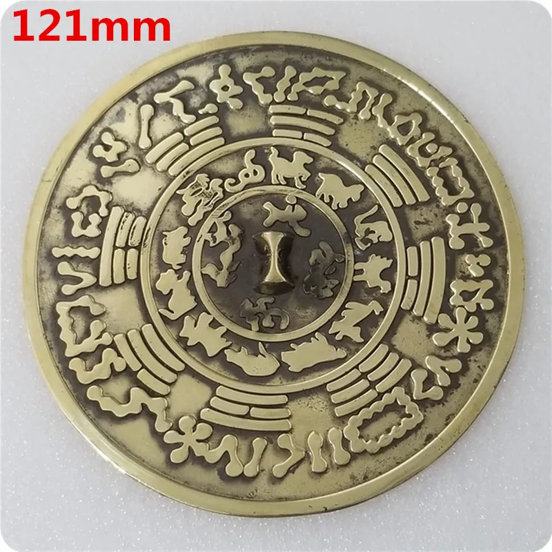 Antique Style Brass Material Bagua Mirror Fish Copper Mirror Tibetan Pattern Mirror Tibetan Flat Mirror Pendant Commemorative Co