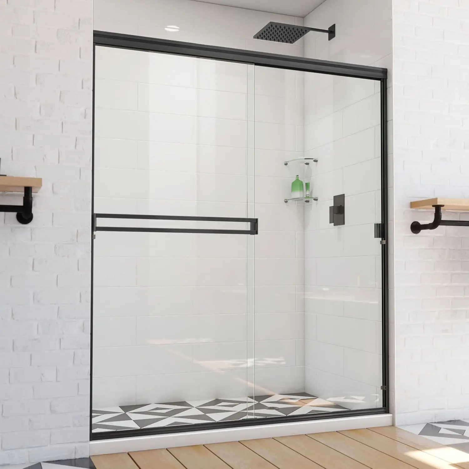 Alliance Pro BG 56-60 in. W x 70 3/8 in. H Semi-Frameless Sliding Shower Door in Matte Black and Clear Glass