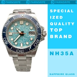 Men's watch NH35 movement strong luminous dial automatic mechanical watch with sapphire mirror and retro light blue pattern dial