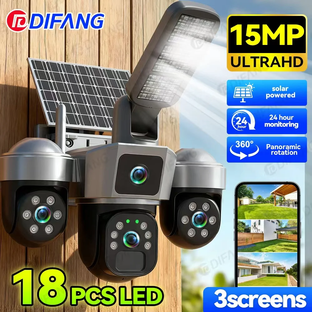 

DIFANG v380 8K 15MP WiFi Solar Camera With Flash LED Auto Track Three Screen PTZ 4G Sim Card Battery Wireless Solar Cam 4G