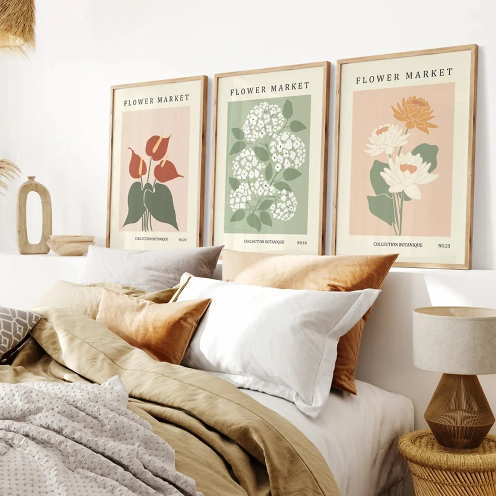 3pcs Modern Anthurium, Hydrangea And Lotus Botanical Wall Art Print Canvas Painting Poster Picture For Living Room Home Decor